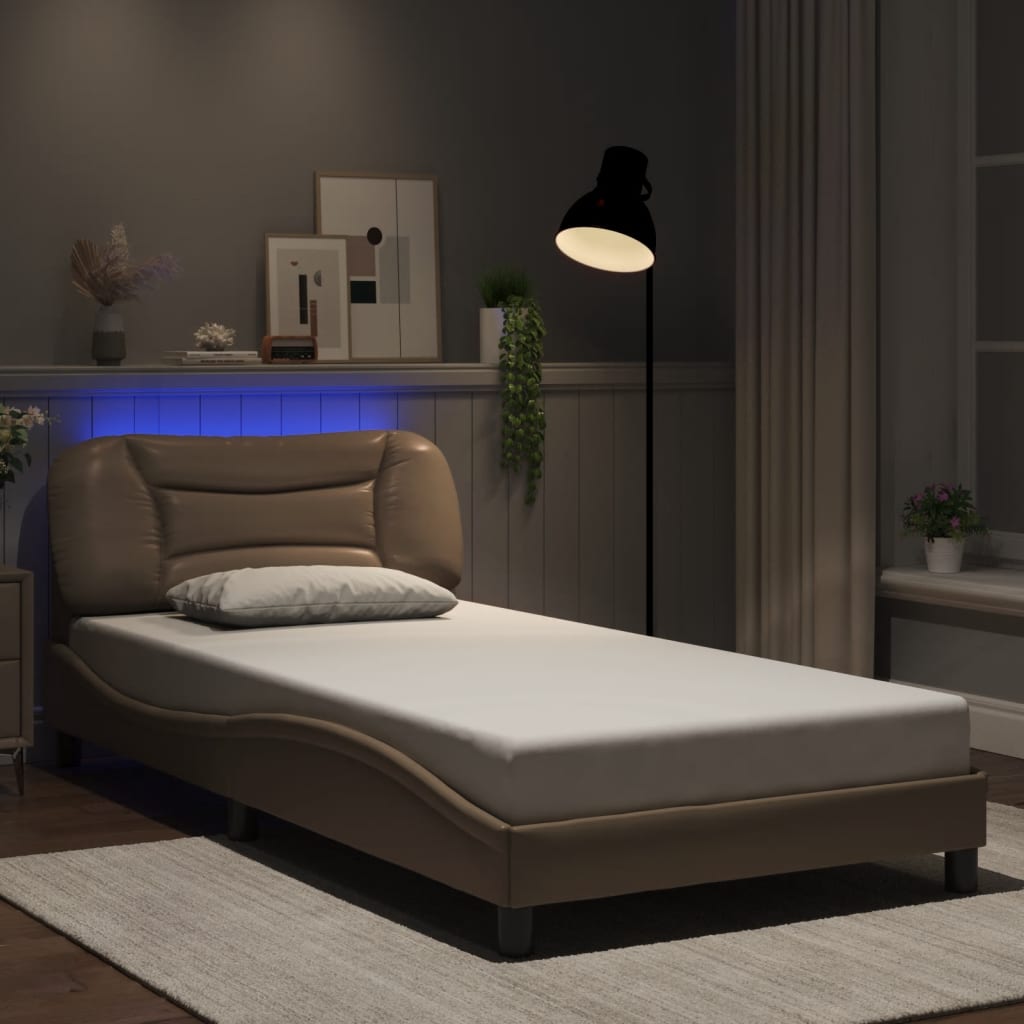 Bettgestell mit LED ohne Matratze "Hvar" Cappuccino-Braun 100x200 cm