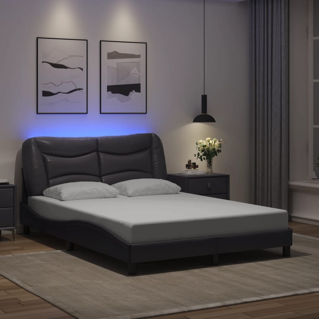 Bettgestell mit LED ohne Matratze "Hvar" Grau 140x190 cm