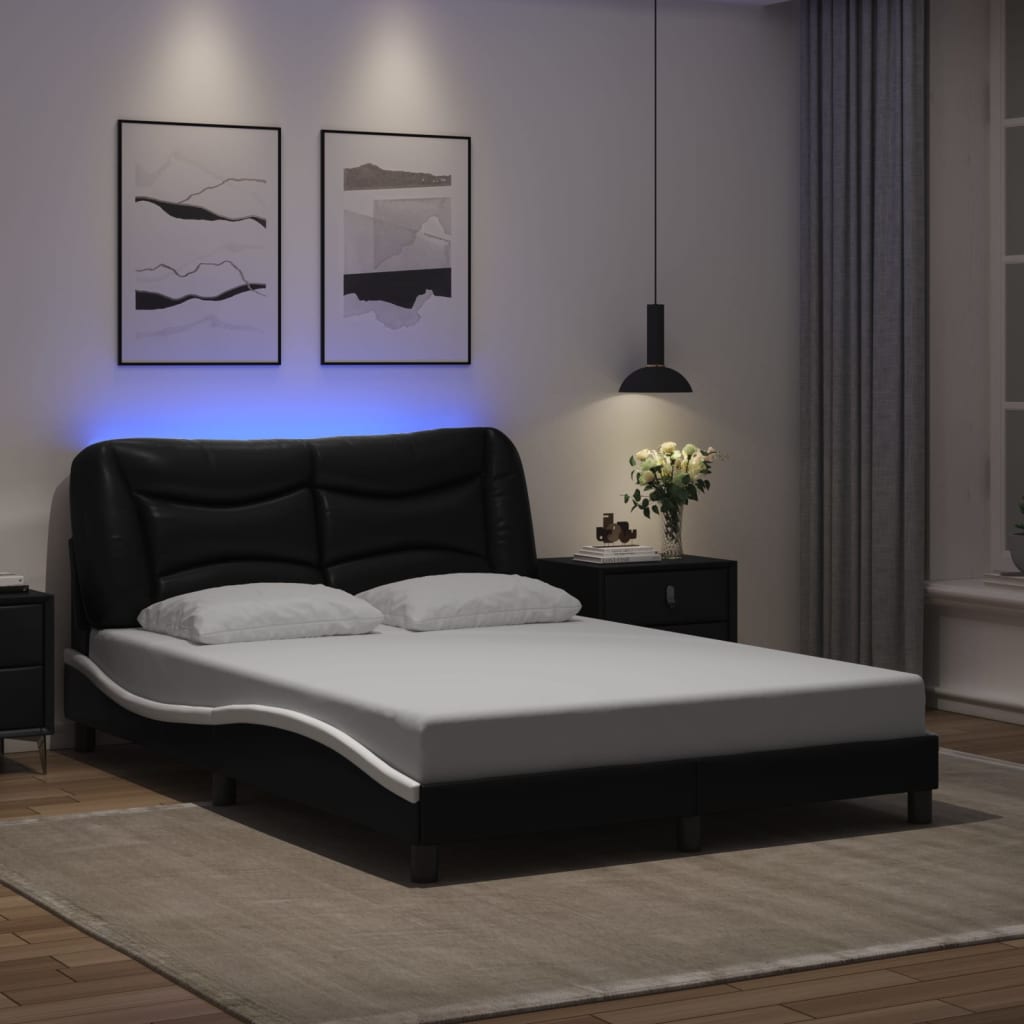 Bettgestell mit LED ohne Matratze "Hvar" Schwarz und Weiß 140x190 cm