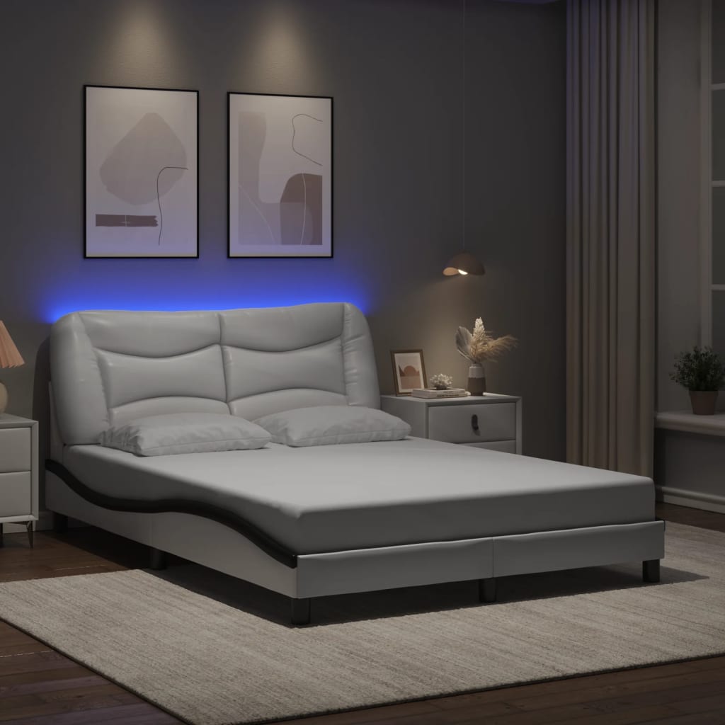 Bettgestell mit LED ohne Matratze "Hvar" Weiß und Schwarz 140x190 cm