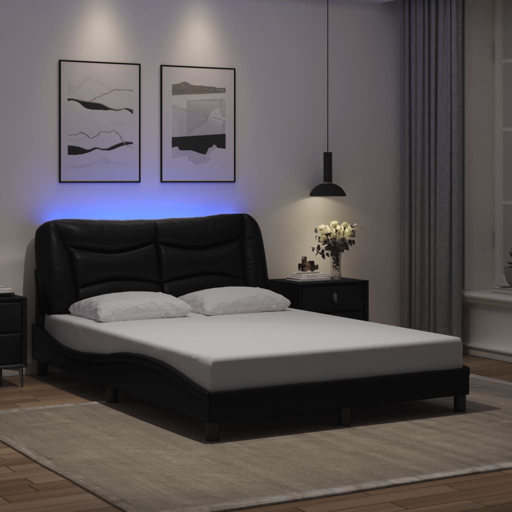 Bettgestell mit LED ohne Matratze "Hvar" Schwarz 140x200 cm