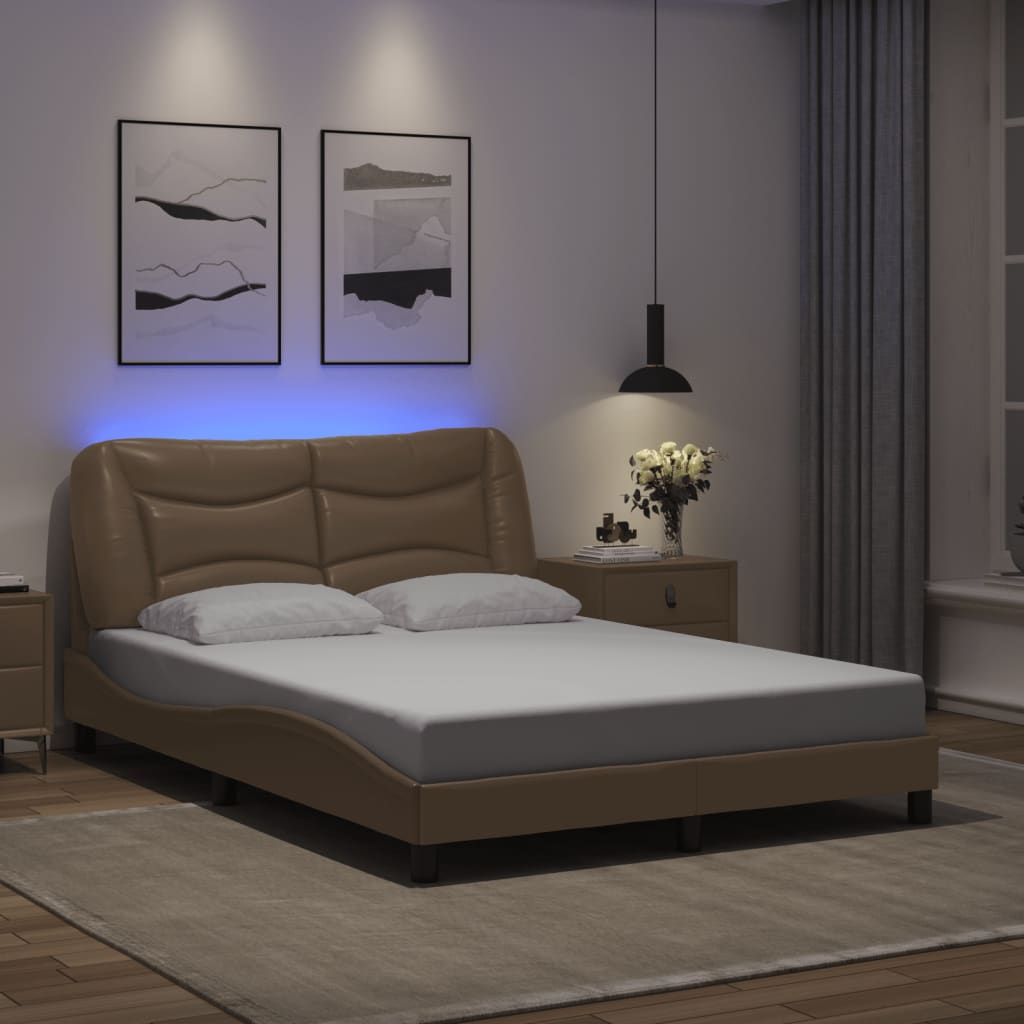 Bettgestell mit LED ohne Matratze "Hvar" Cappuccino-Braun 140x200 cm