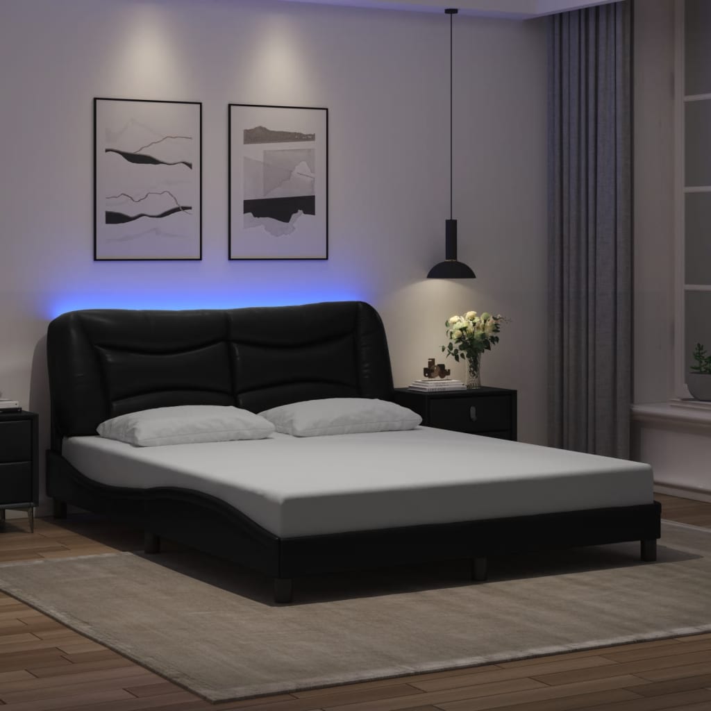 Bettgestell mit LED ohne Matratze "Hvar" Schwarz 160x200 cm