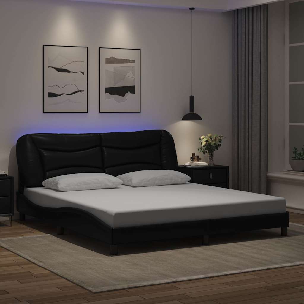 Bettgestell mit LED ohne Matratze "Hvar" Schwarz 180x200 cm