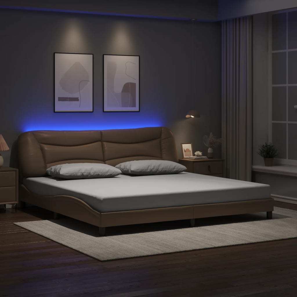 Bettgestell mit LED ohne Matratze "Hvar" Cappuccino-Braun 200x200 cm