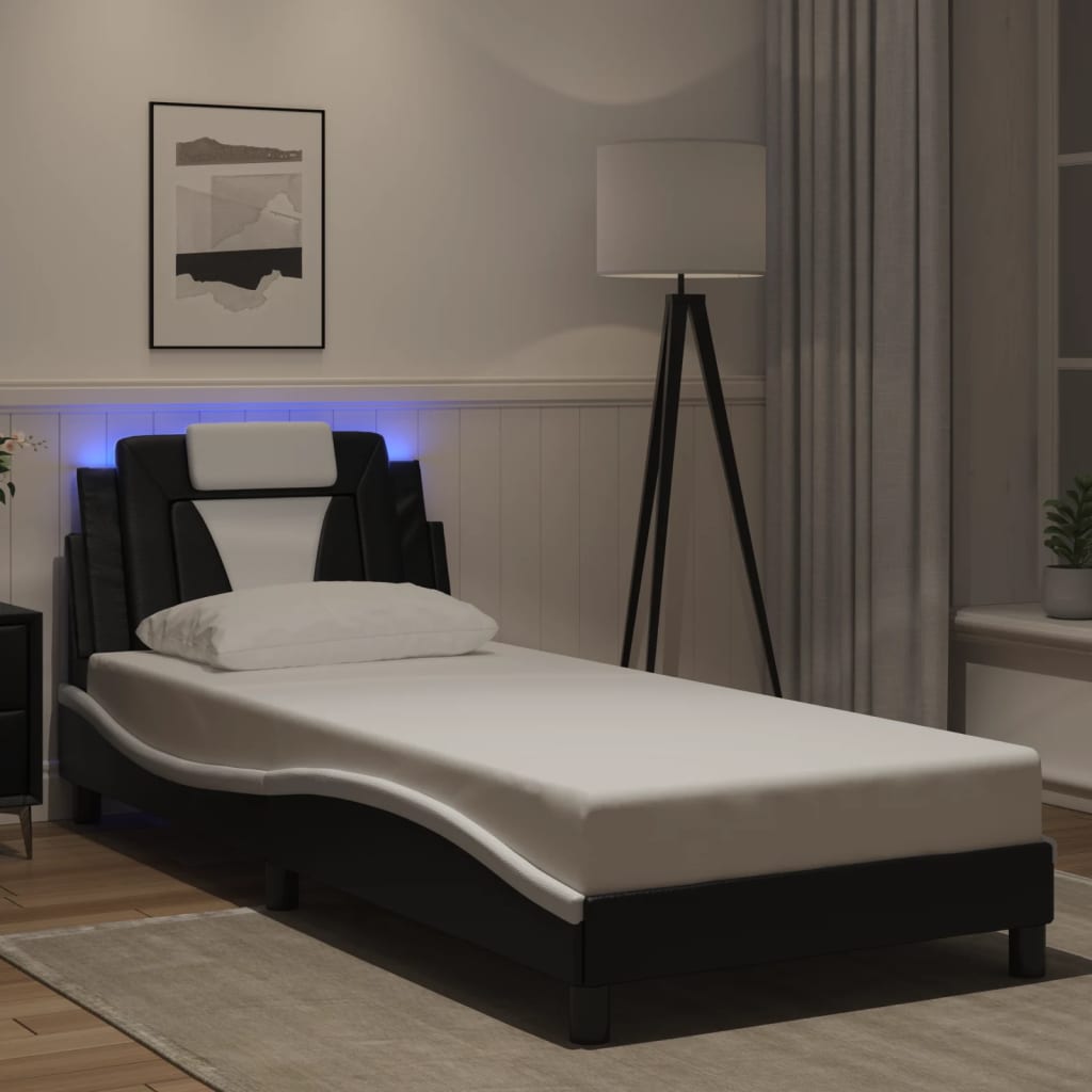 Bettgestell "Viana" mit LED ohne Matratze Schwarz und Weiß 80x200 cm