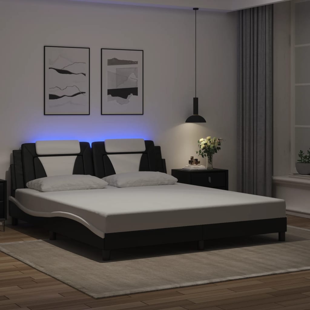 Bettgestell "Viana" mit LED ohne Matratze Schwarz und Weiß 180x200 cm