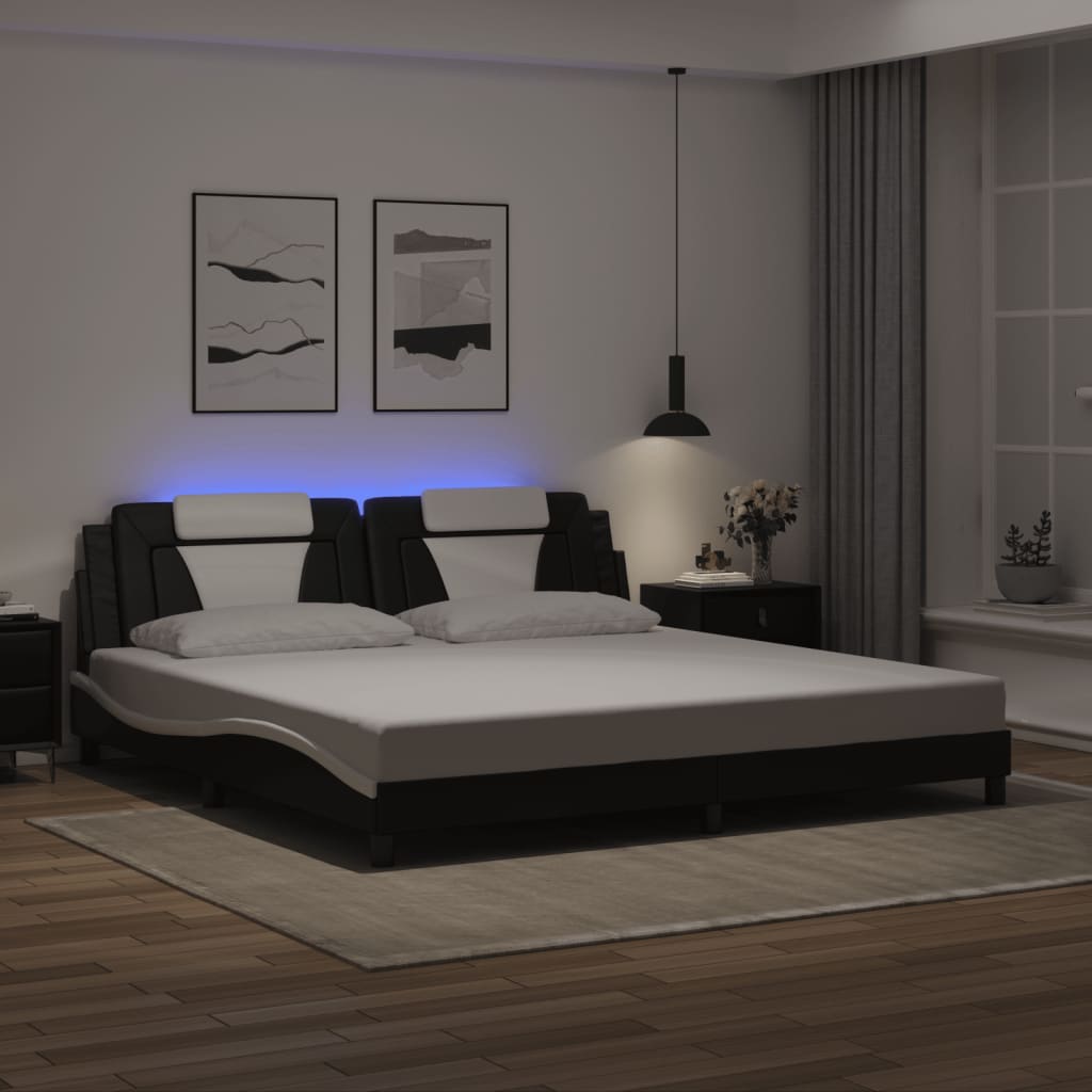Bettgestell "Viana" mit LED ohne Matratze Schwarz und Weiß 200x200 cm