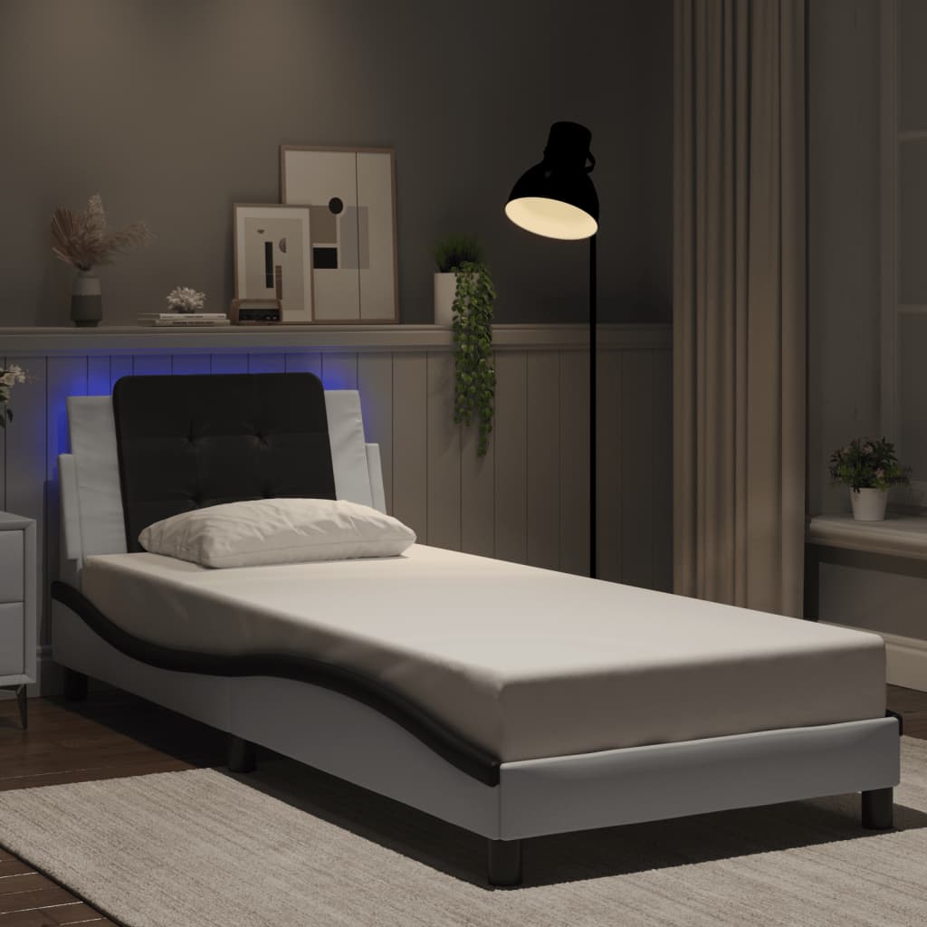 Bettgestell mit LED ohne Matratze "Zadar" Weiß und Schwarz 80x200 cm
