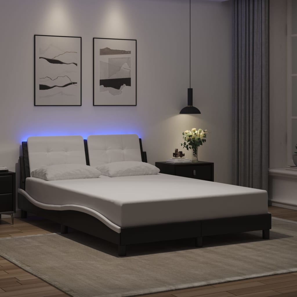 Bettgestell mit LED ohne Matratze "Zadar" Schwarz und Weiß 120x200 cm