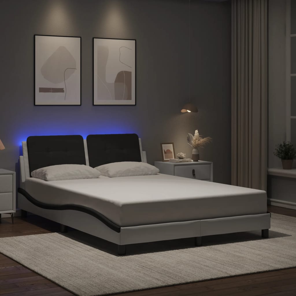 Bettgestell mit LED ohne Matratze "Zadar" Weiß und Schwarz 120x200 cm