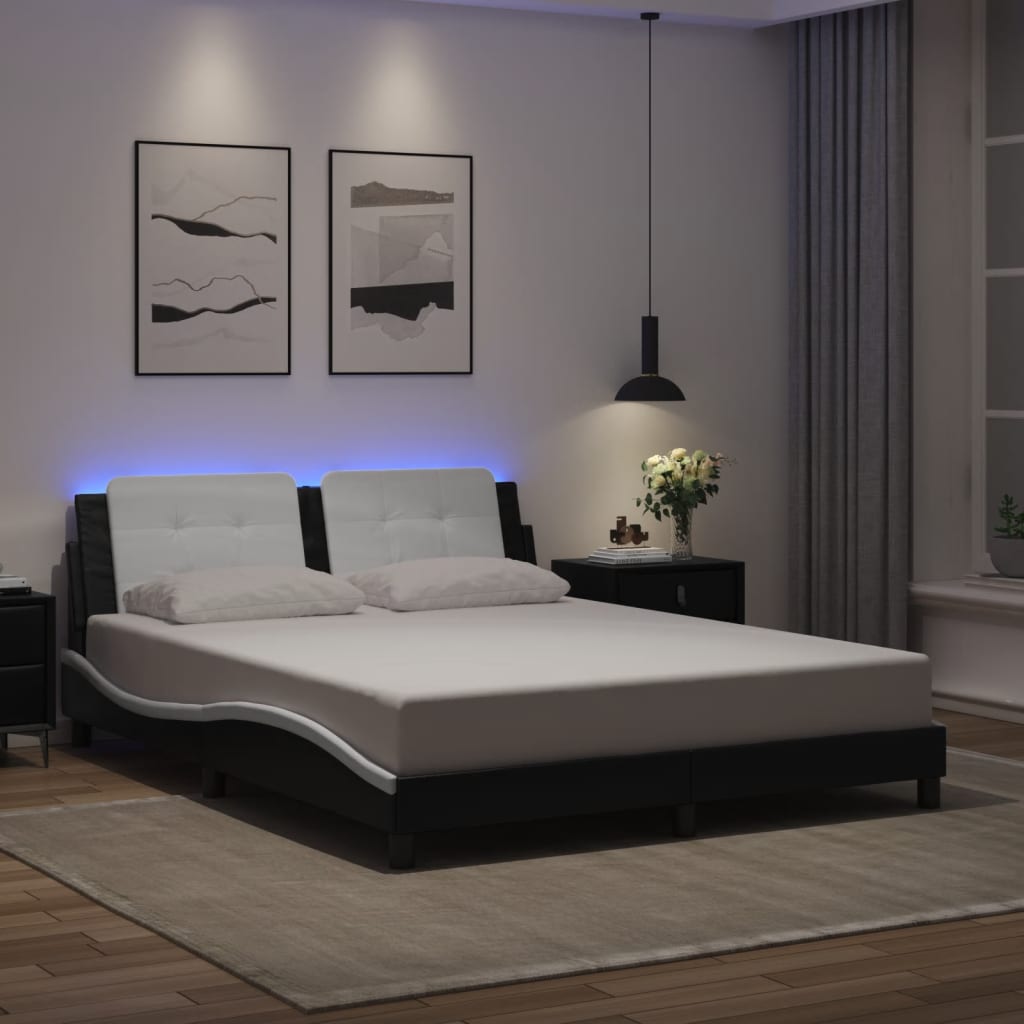 Bettgestell mit LED ohne Matratze "Zadar" Schwarz und Weiß 160x200 cm