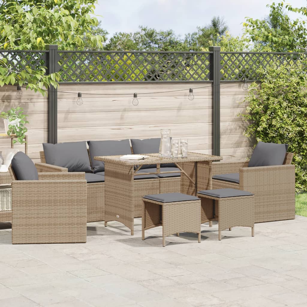 6-tlg. Garten-Sofagarnitur mit Kissen Beige Poly Rattan
