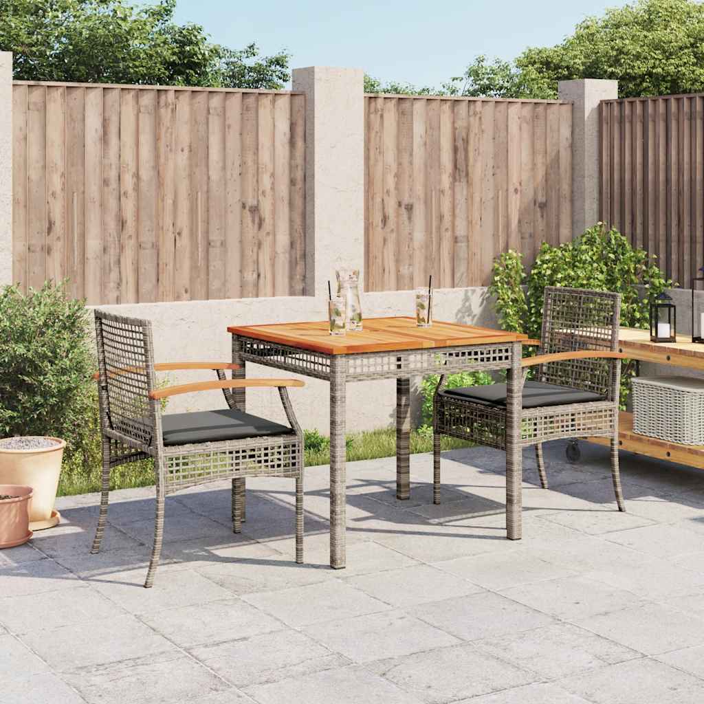 3-tlg. Garten-Essgruppe mit Kissen Grau Poly Rattan