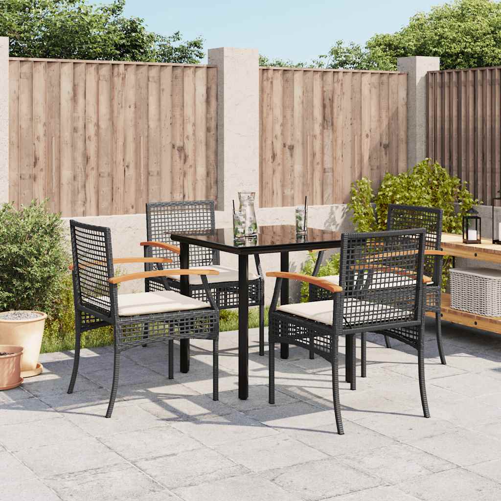 5-tlg. Garten-Essgruppe mit Kissen Schwarz Poly Rattan