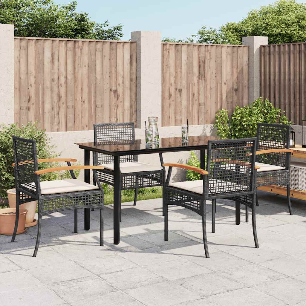 5-tlg. Garten-Essgruppe mit Kissen Schwarz Poly Rattan