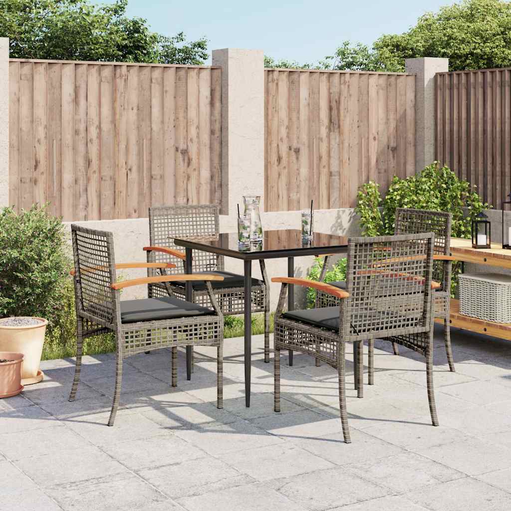 5-tlg. Garten-Essgruppe mit Kissen Grau Poly Rattan