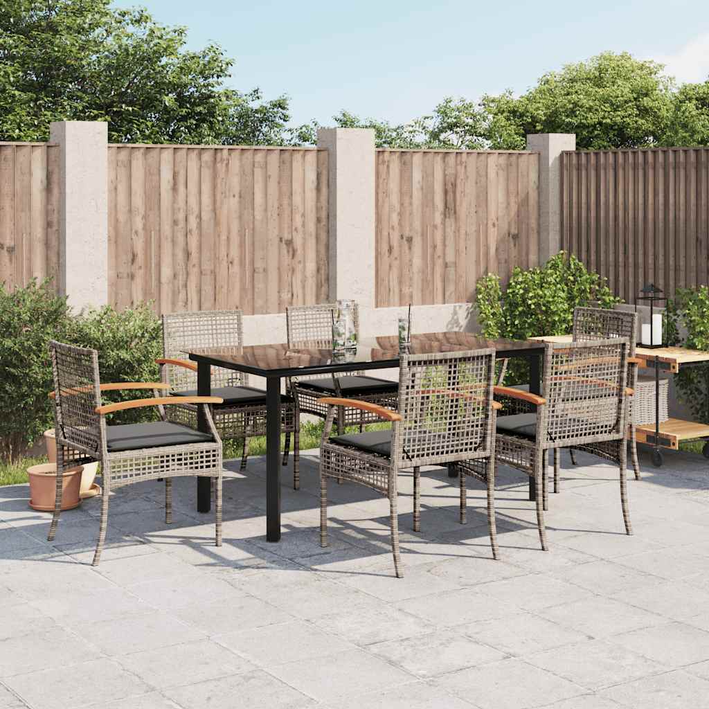 7-tlg. Garten-Essgruppe mit Kissen Grau Poly Rattan