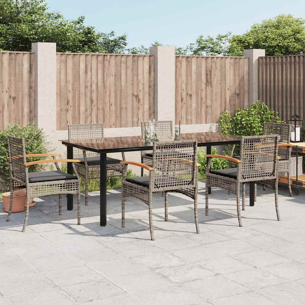 7-tlg. Garten-Essgruppe mit Kissen Grau Poly Rattan