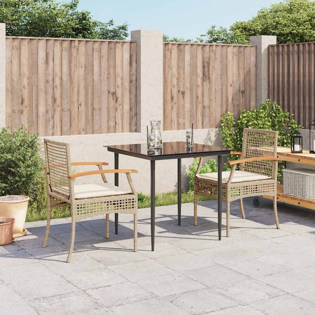 3-tlg. Garten-Essgruppe mit Kissen Beige Poly Rattan