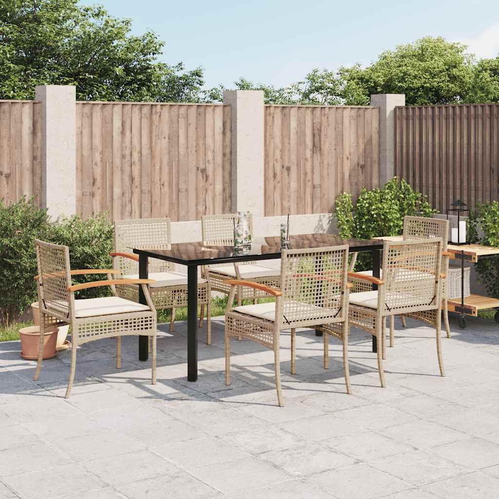 7-tlg. Garten-Essgruppe mit Kissen Beige Poly Rattan
