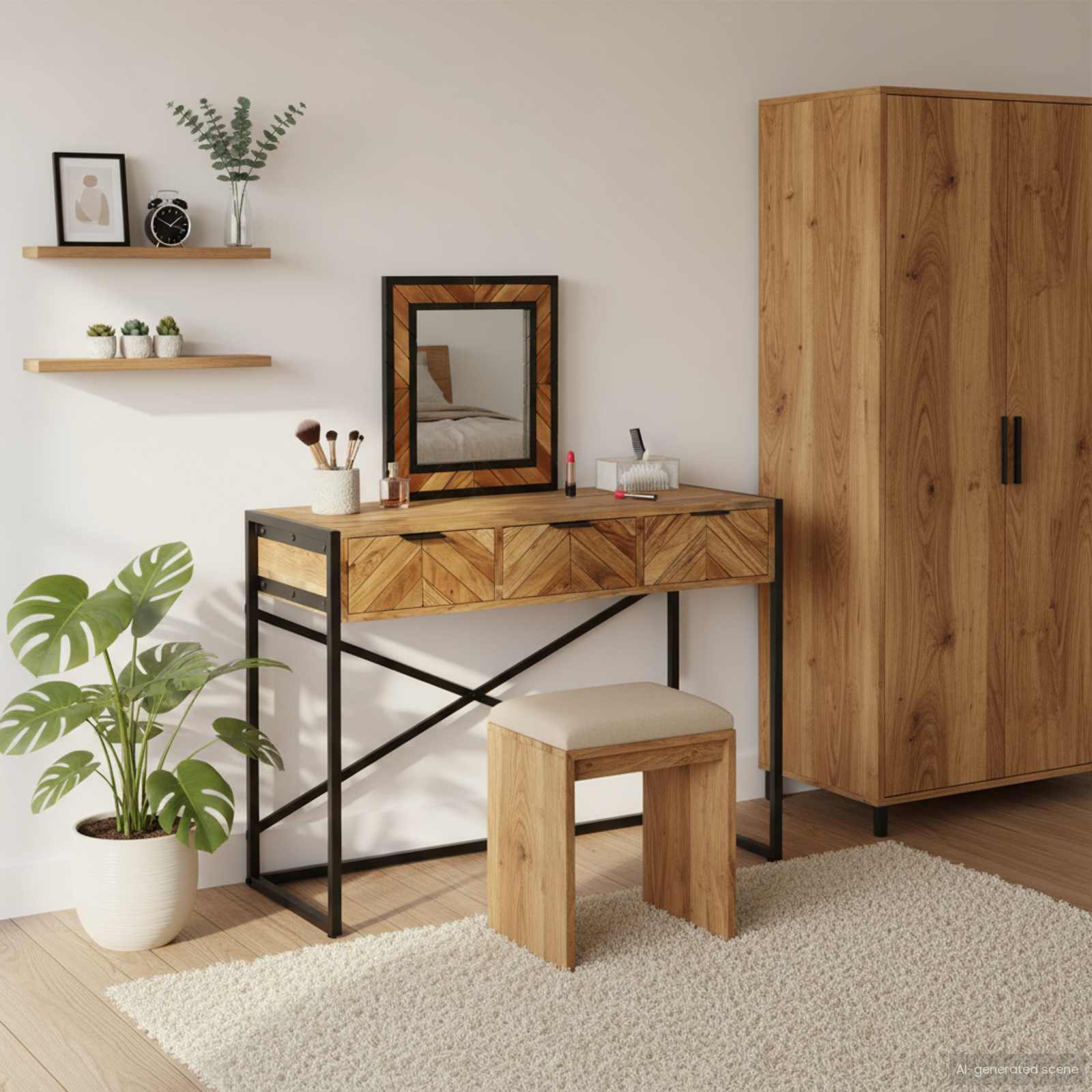 Schminktisch Braun 100 x 40 x 120 cm Massivholz Akazie