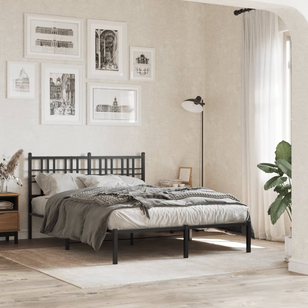 Bettgestell mit Kopfteil Metall Schwarz 135x190 cm