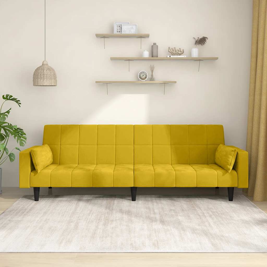 Schlafsofa 2-Sitzer mit 2 Kissen Gelb Samt