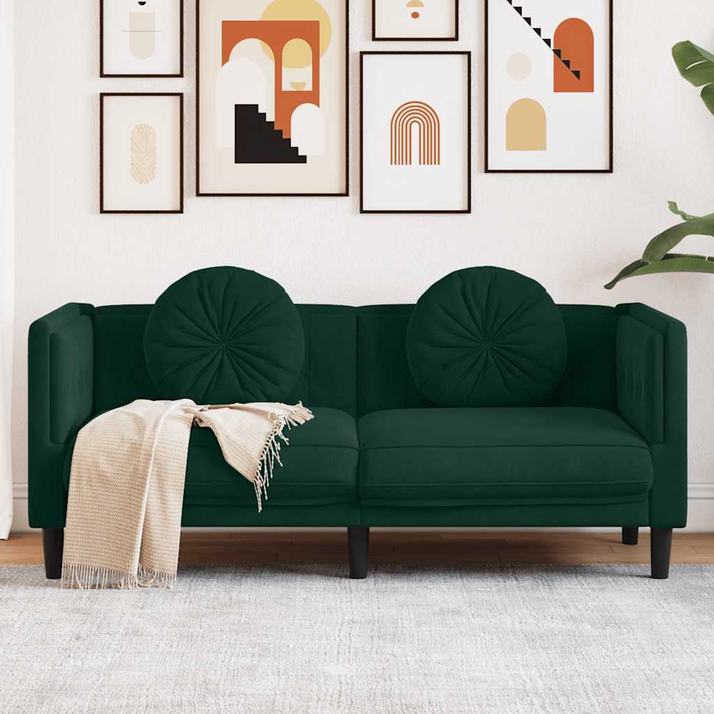 Sofa mit Kissen 2-Sitzer Dunkelgrün Samt