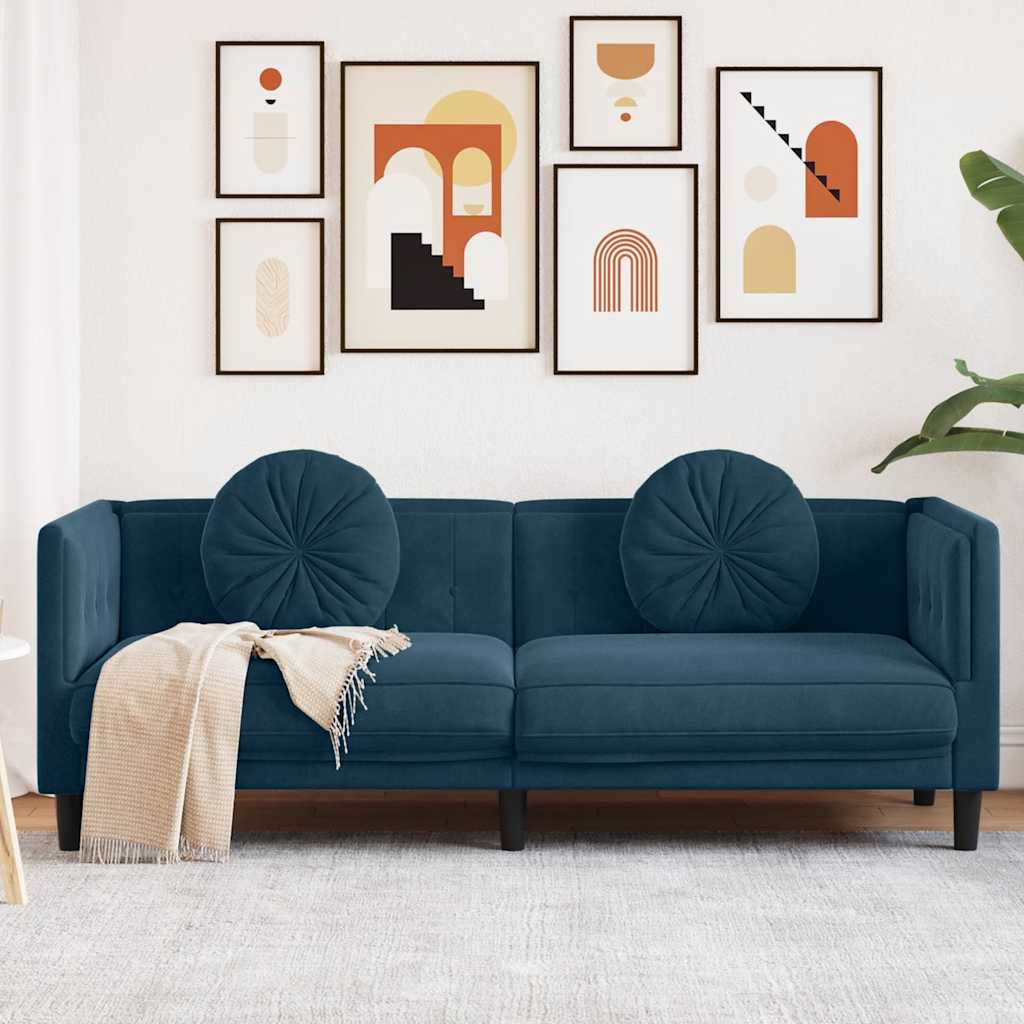 Sofa mit Kissen 3-Sitzer Blau Samt