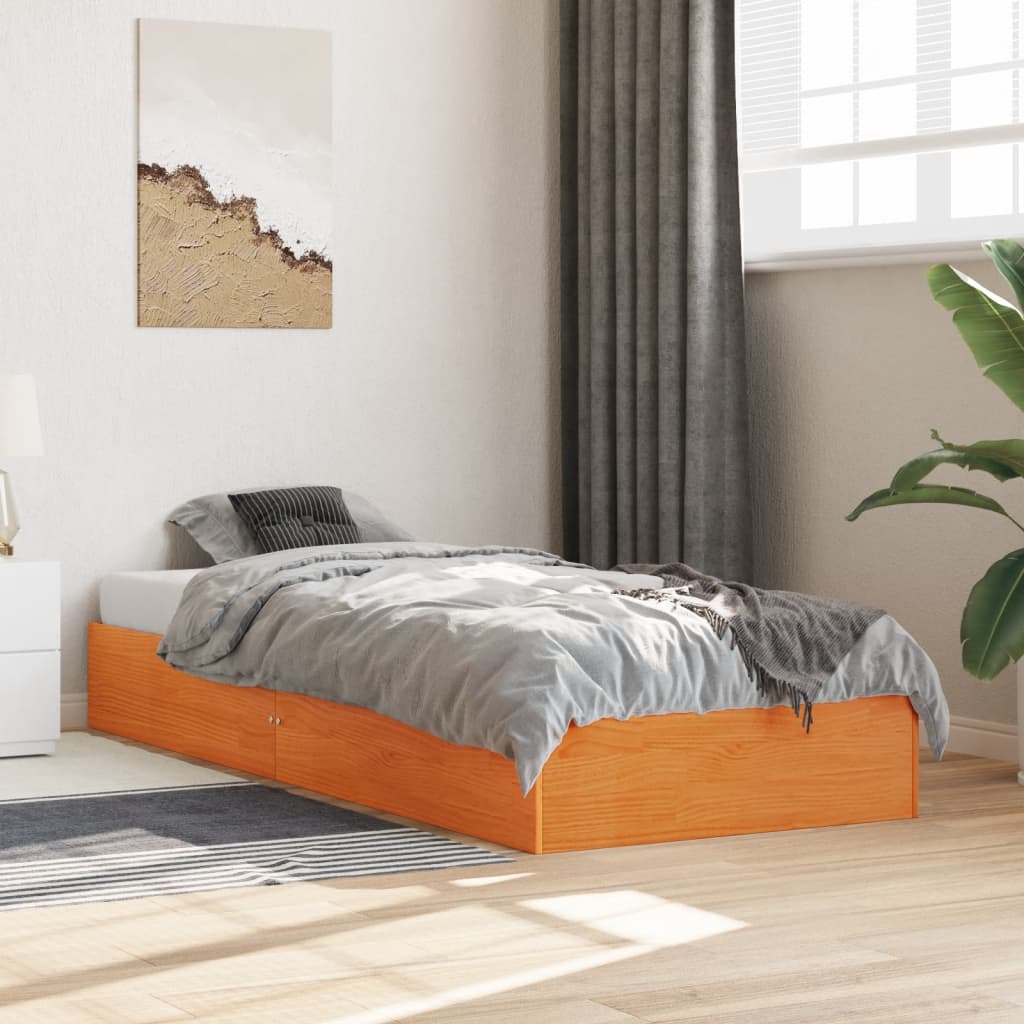 Massivholzbett ohne Matratze Wachsbraun 90x190 cm Kiefernholz