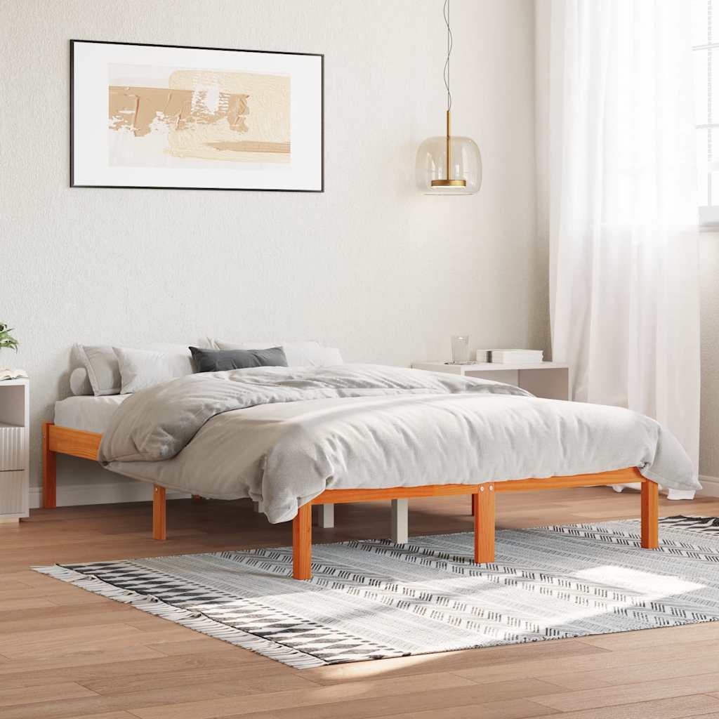 Massivholzbett ohne Matratze Wachsbraun 140x190 cm Kiefernholz