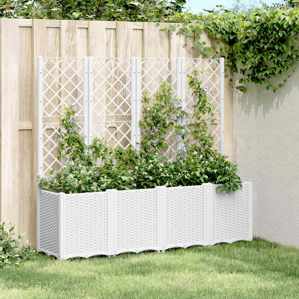 Pflanzkübel mit Rankgitter Weiß 160x40x140 cm PP