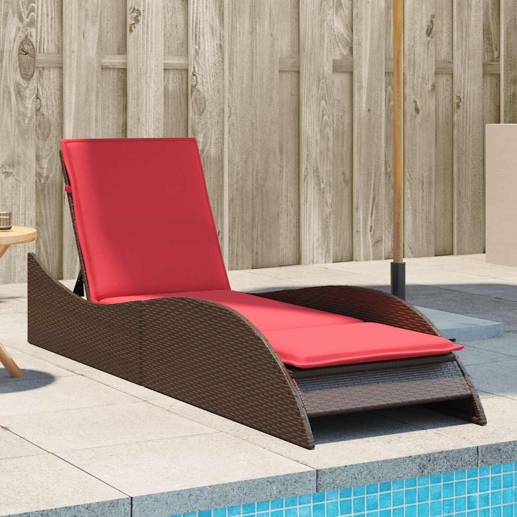 Sonnenliege mit Kissen Braun 60x205x73 cm Poly Rattan