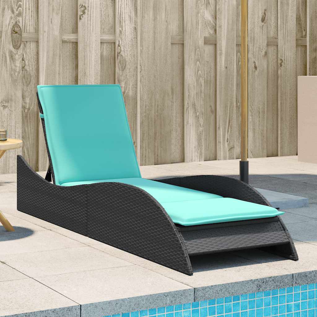 Sonnenliege mit Kissen Schwarz 60x205x73 cm Poly Rattan