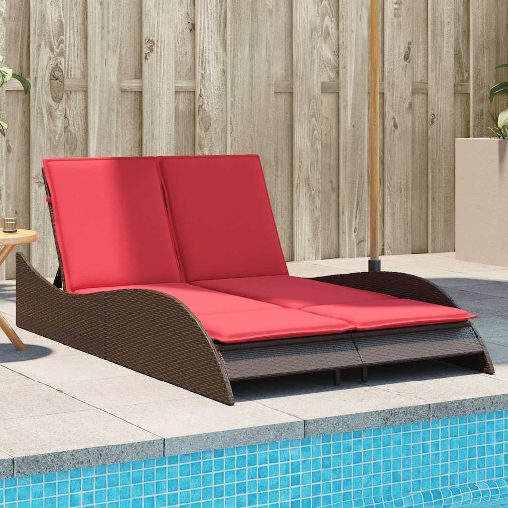 Sonnenliege mit Kissen Braun 114x205x73 cm Poly Rattan