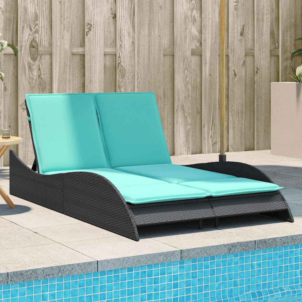 Sonnenliege mit Kissen Schwarz 114x205x73 cm Poly Rattan