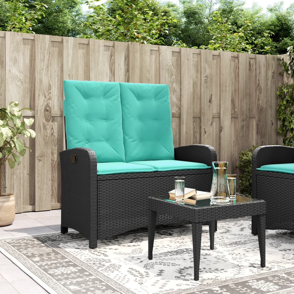 Gartenbank Verstellbar mit Kissen Schwarz Poly Rattan