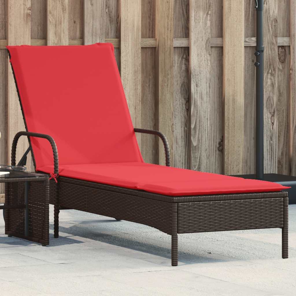 Sonnenliege mit Rollen und Kissen Braun Poly Rattan