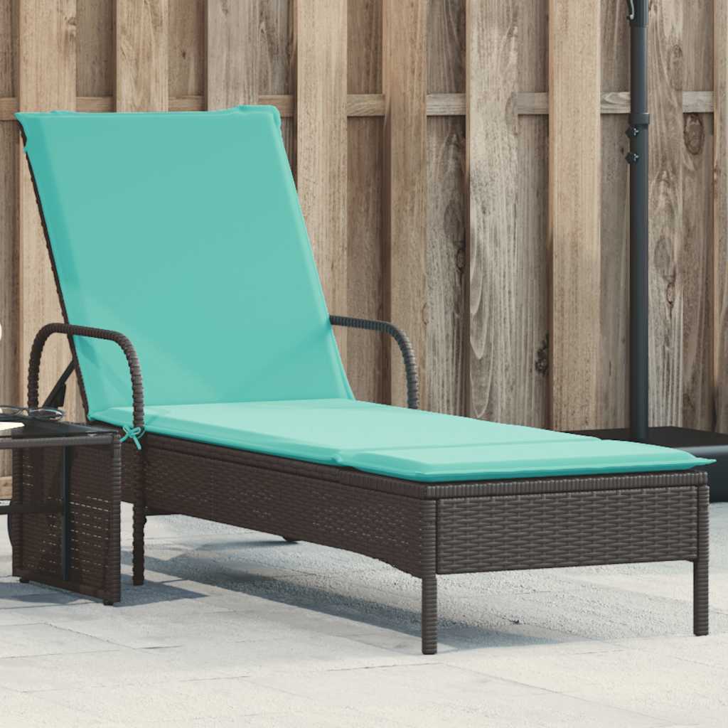 Sonnenliege mit Rollen und Kissen Schwarz Poly Rattan