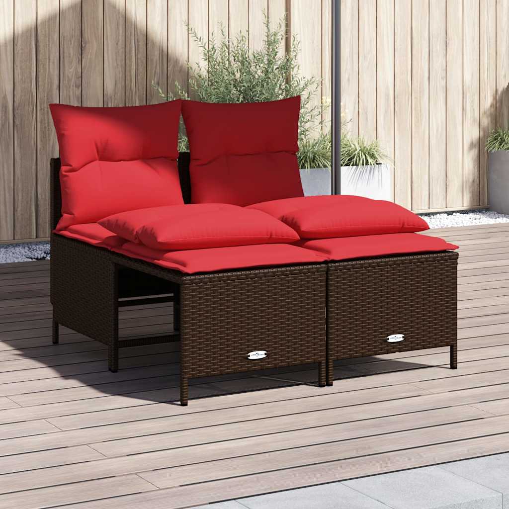 4-teiliges Gartensofa-Set mit Kissen, braun, Polyrattan