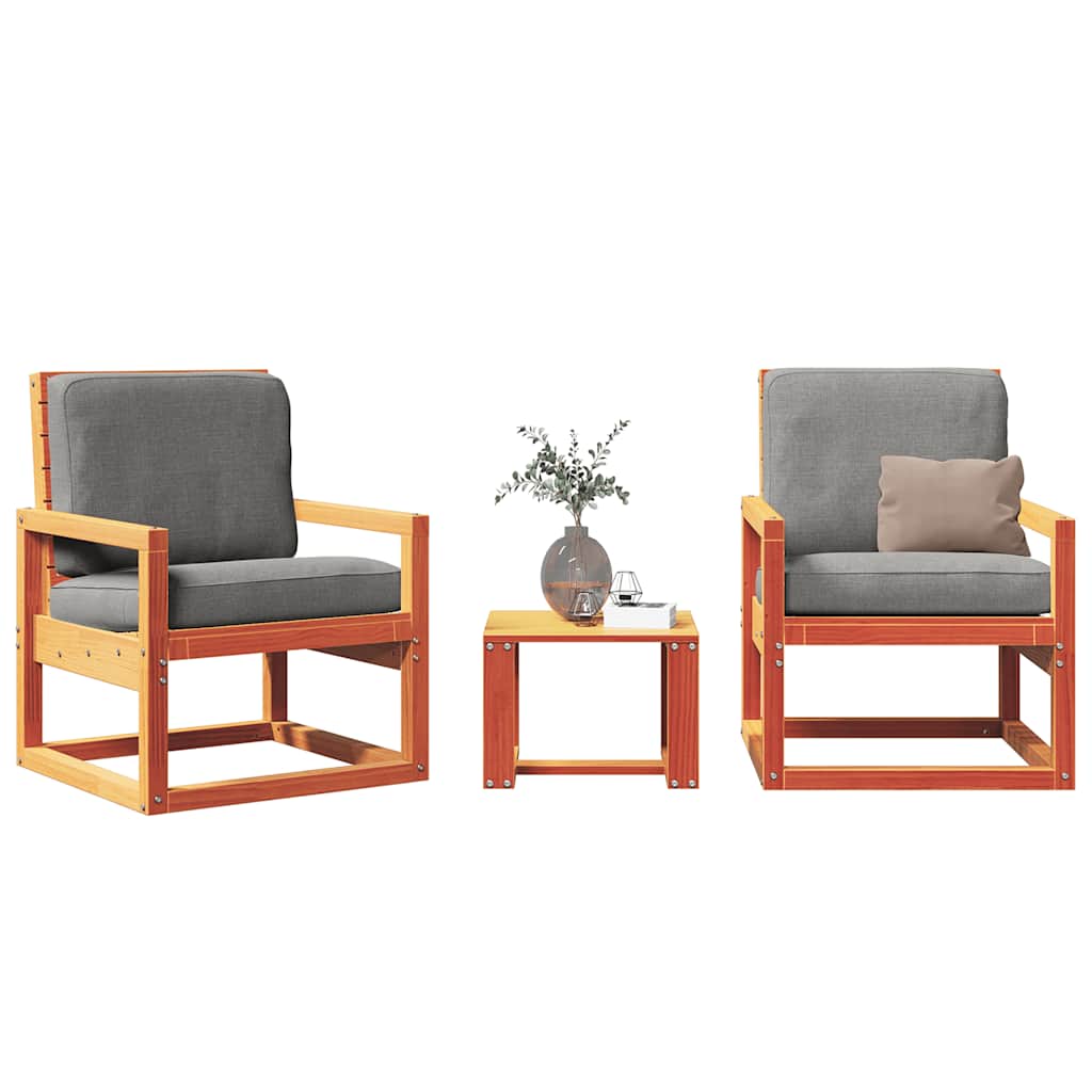 3-tlg. Garten-Lounge-Set Wachsbraun Massivholz Kiefer