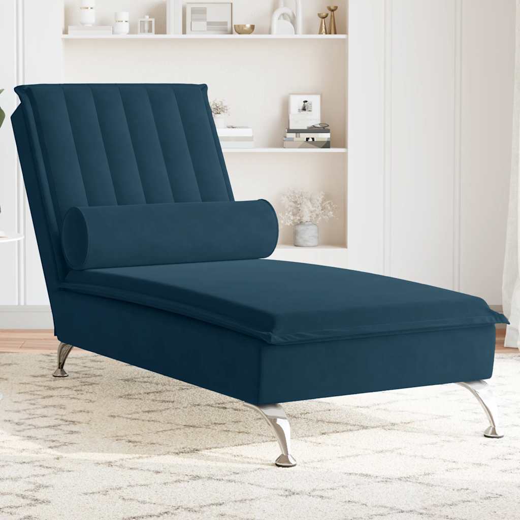 Massage-Chaiselongue mit Nackenrolle Blau Samt
