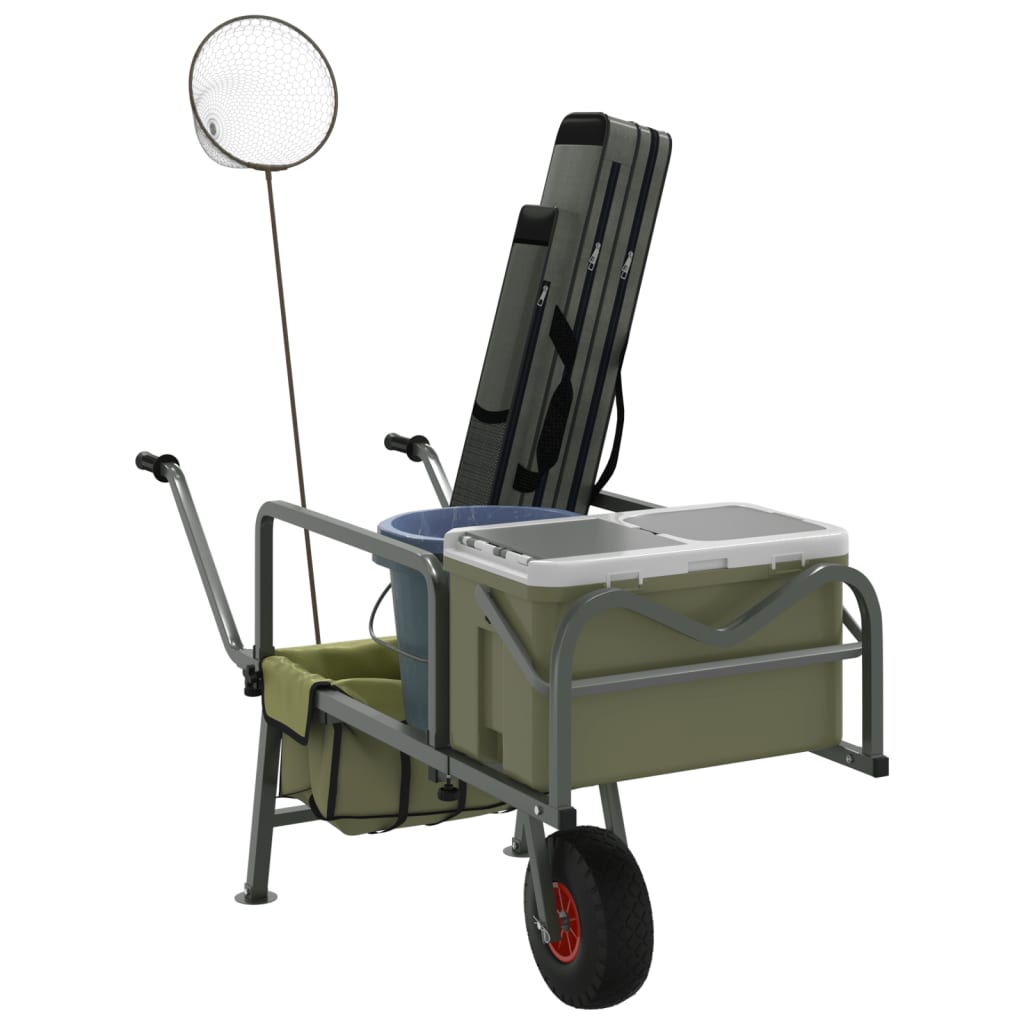 Angelwagen Grün mit Rad Pulverbeschichteter Stahl