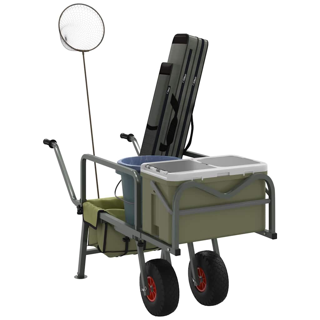 Angelwagen Grün mit 2 Rädern Pulverbeschichteter Stahl