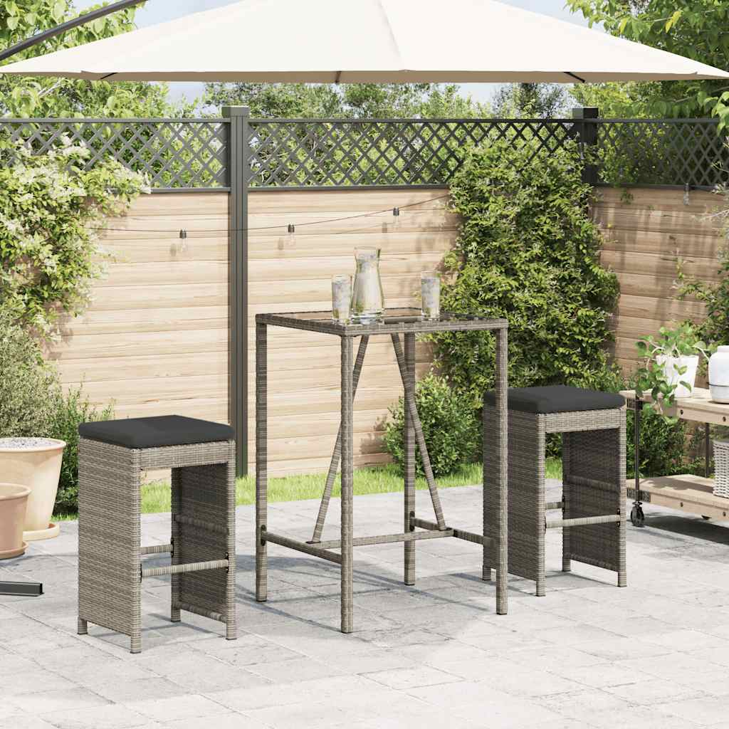 Garten-Barhocker mit Kissen 2 Stk. Grau Poly Rattan
