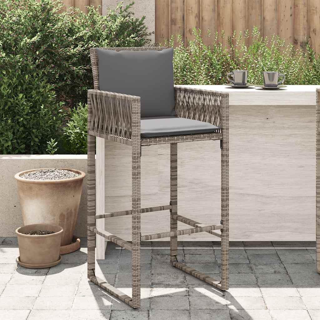 Garten-Barhocker mit Kissen 2 Stk. Grau Poly Rattan