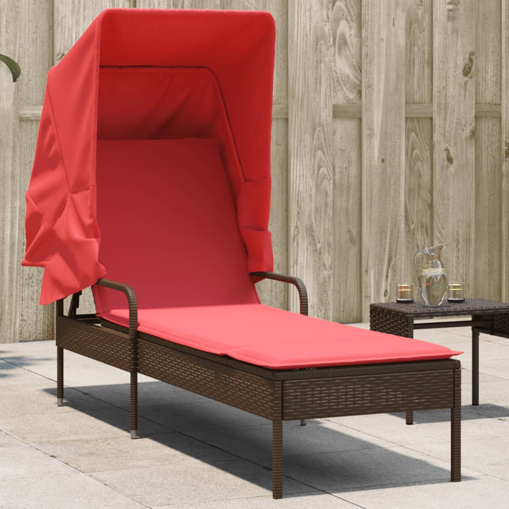 Sonnenliege mit Sonnendach Braun Polyrattan