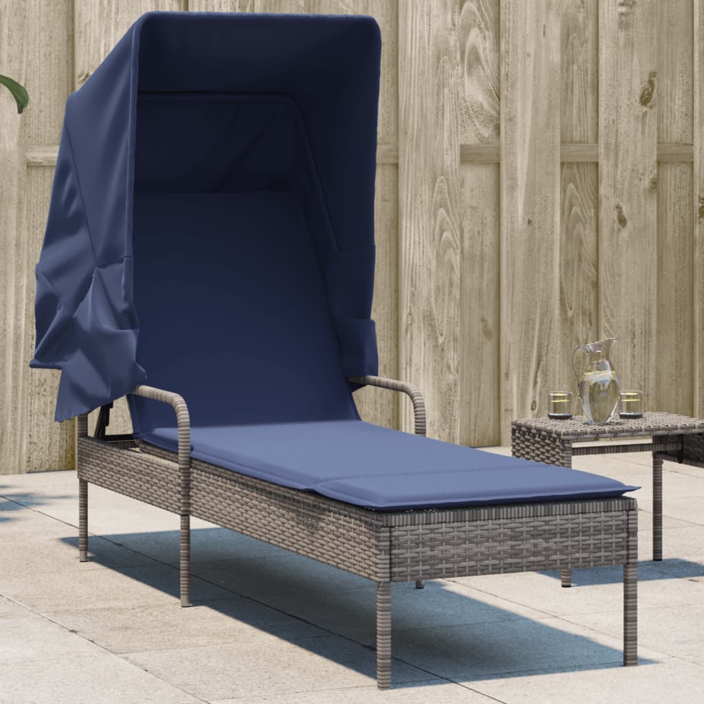 Sonnenliege mit Sonnendach Grau Poly-Rattan