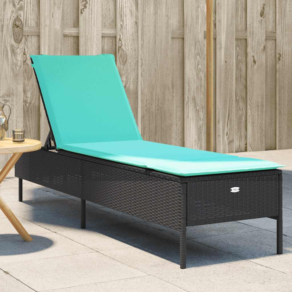 Sonnenliege mit Kissen Schwarz Poly Rattan